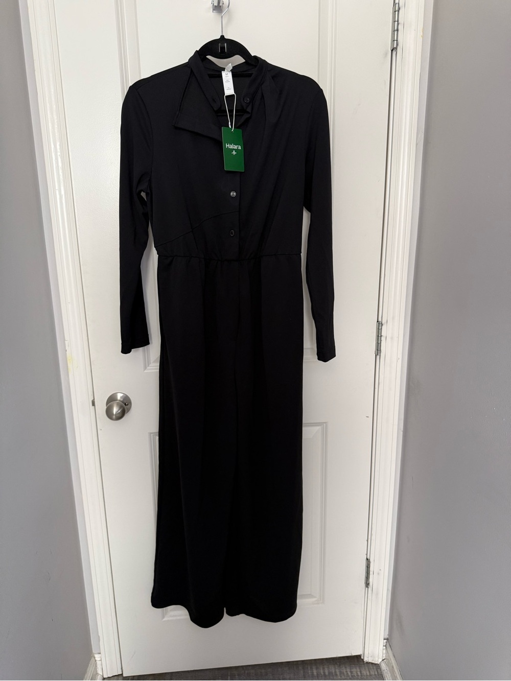 HALARA Black Long-Sleeve Button Jumpsuit Cut Out Neck Medium NWT
